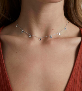 Rosefield náhrdelník Iggy Textured Coin Double Wrap Silver